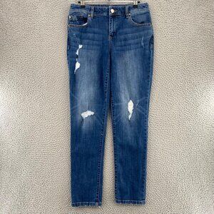 Chicos Jeans Womens 0 US 4 Blue Skimmer Distressed Skinny Fit Medium Wash Denim